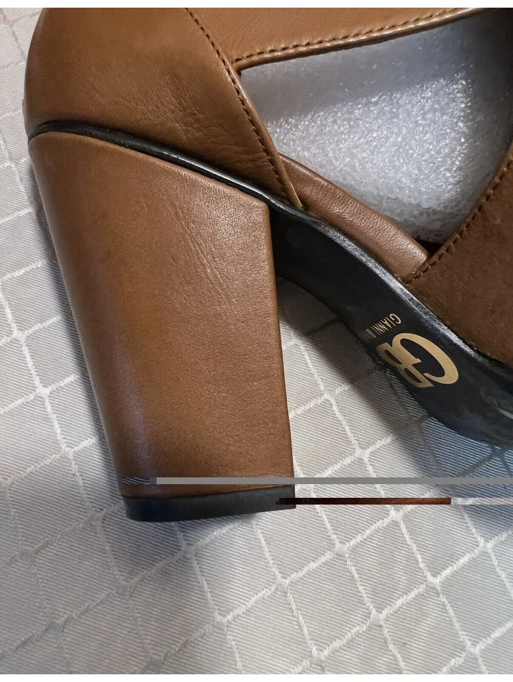 Gianni Bini Peep Toe tan leather Heel Booties: Size 7.5